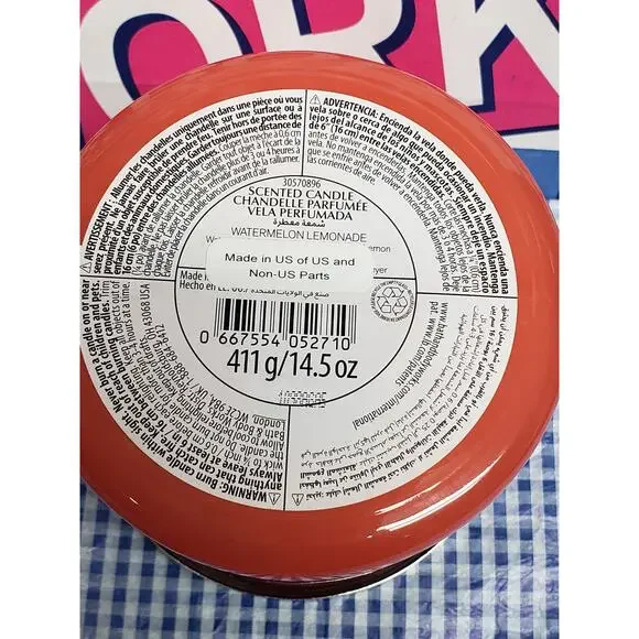 BBW Watermelon Lemonade Shiny Red White Barn Large 3 Wick Candle Home Fragrance - Picture 2 of 2